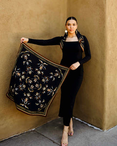 Floral Sequin Silk Scarf (Made to Order)