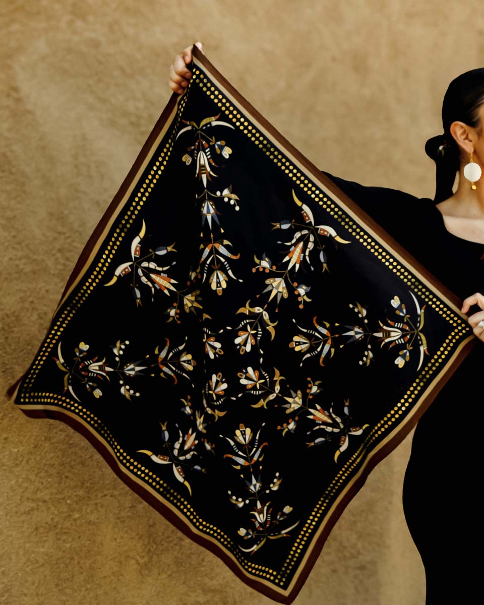 Floral Sequin Silk Scarf (Made to Order)